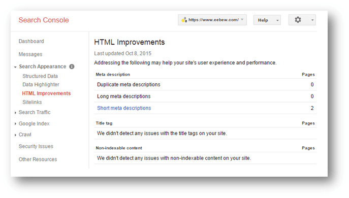 html improvements in google search console